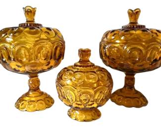 L.E. Smith Amber Glass Moon Stars Large Candy Dishes