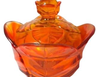 Viking Glass Persimmon Cabbage Leaf Candy Dish
