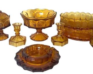 Fostoria Coin Amber Glass Ashtrays, Candy Dishes, More