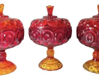 L.E. Smith Amberina Glass Moon Stars Large Candy Dishes