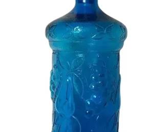 Blue Glass Fruit Embossed Decanter w Stopper 20 
