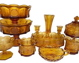 Fostoria Coin Amber Glass Candle Holders, Compotes More