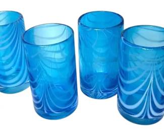Six Heavy Blue Swirl Drinking Glasses