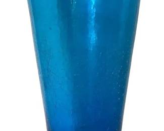 Blenko Style Blue Crackle Glass Vase 13 