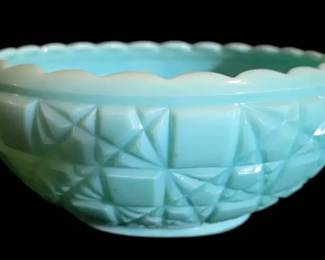 1950s Fenton Turquoise Block Star Glass Bowl
