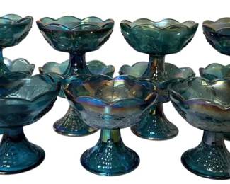 Blue Indiana Carnival Glass Candle Holders 