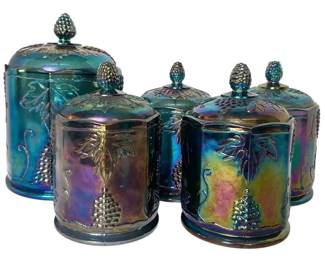 Blue Indiana Carnival Glass Canisters
