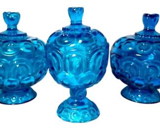 L.E. Smith Blue Glass Moon Stars Candy Dishes