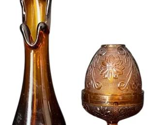 Indiana Glass Amber Tiara Fairy Lamp Root Beer Swung Vase