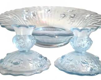 Fenton Light Blue Irridescent Bowl Candle Holders