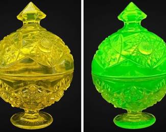 Vaseline Uranium Kemple Glass Candy Dish