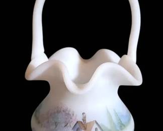 Fenton Handpainted Ruffled Basket Signed