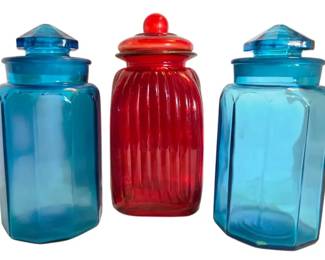 Teal Blue Red Glass Canister Jars