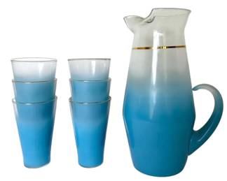 Blendo Blue Frosted Glass Pitcher Drinking Glasses