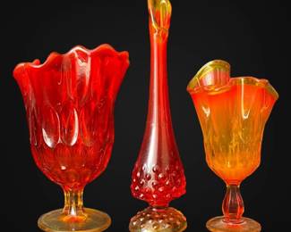 Fenton Orange Amberina Hobnail Bud Vase Handkerchief Vases
