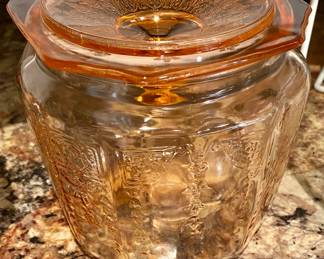 Vintage Pink ( Better color in person ) Depression Glass Cookie Jar ++