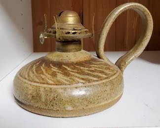 Older Studio Pottery handled oil lamp