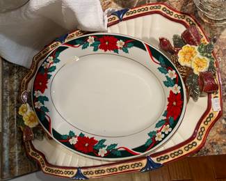 Vintage colorful Italian serving plates, one Turkey plate.