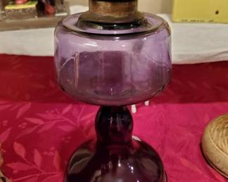 Antique 1910 + Amethyst Purple Oil Lamp