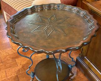 Excellent Leather inlay? Cast metal Turkish style? table. 