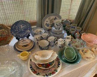 Blue and white dishes and other china pieces 