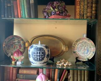 Antique books, oriental decor, paperweights 