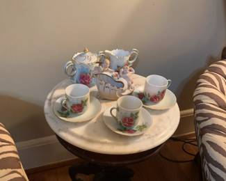 Marble top table, Tea set 