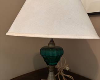 Green Glass Lamp with Marble Base