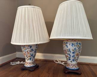 Ceramic Hand Decorated Lamp Pair