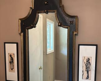 Gilt and Black Painted Italian Mirror