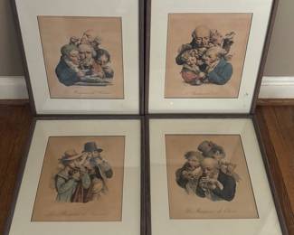 4 Humorous Lithographs by Louis-Leopold Boilly.  The Oyster Eaters - The Coffee Drinkers - The Grape Eaters - The Ice Cream Eaters