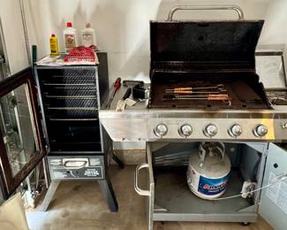 Smoker & Grill w/ Lighter Fluid, Wood Chips, Grilling Utensils, Cleaning Tools, and Gas Tank