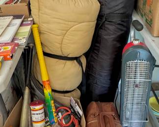 Sports Equipment - Baseball/Softball Bats, Gloves, Balls, Tennis Racquet & Balls, Frisbee, Jump Ropes, Bowling Ball • Camping Equipment - Sleeping Bag, Tent, Electric Tower Heater