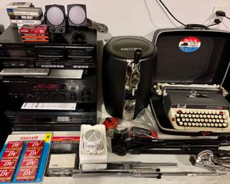 JVC Stereo Cassette Player • Yamaha Receiver • Onkyo CD Changer • T-Fal Beer Dispensor • Vintage Electric Typewriter • Camera Tripod • Music Stand +