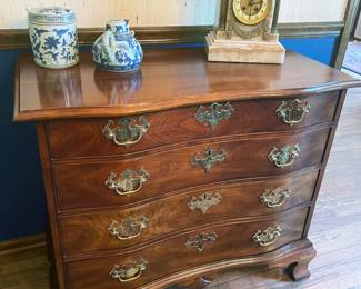 Statton cherry chest of drawers, marble clock