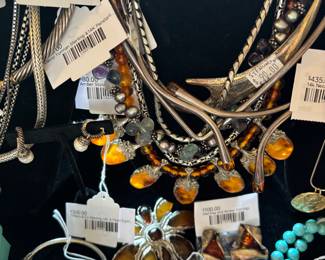 David Yurman Sterling 14k Cable Choker, David Yurman Sterling & 14k Pendant, Amber Cuff Bracelet, Amber Flower Brooch, Sterling and Amber Earrings 
