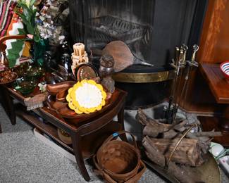 Brass fireplace accessories, log holder