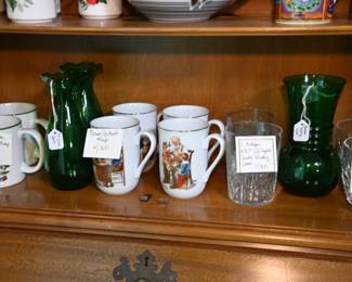 Hoosier glass, enamelware holiday mugs
