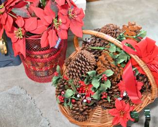 Poinsettias and pinecones