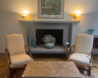 Ethan Allen Martha Washington Upholstered Armchairs (28"W x 29"D x 43" Back Height) with Klaussner 626 Series Coffee Table (47"L x 27"W x 17"H)