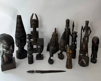  Collection of HandCarved Wooden Busts, Figures  Tribal Art  Some Made in Africa