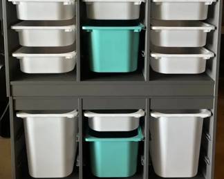 Nice Storage Shelving Unit with Plastic Bins