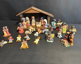  HandPainted Nativity Set with Stable  Angel Figures