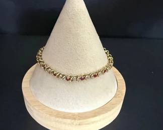 10K Yellow Gold Ruby Diamond Tennis Bracelet 