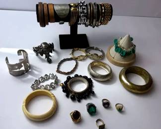  Sterling Silver Cuff Vintage Costume Jewelry Lot  Bangles, Bracelets, Rings  Watches