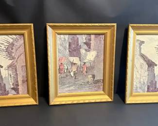Set of 3 Vintage Framed Street Scene Prints Unsigned