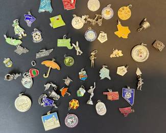 Vintage Enamel Sterling Silver Travel and Fraternal Charm Lot  40 Pieces