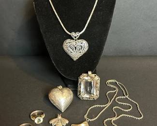Sterling Silver Jewelry Lot Pendants, Rings  Charms