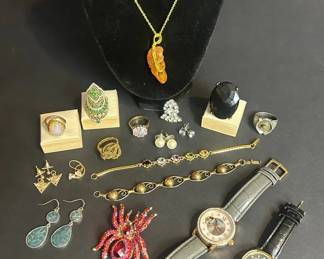 Costume Jewelry Lot with Watches Rings, Earrings, Bracelets  More