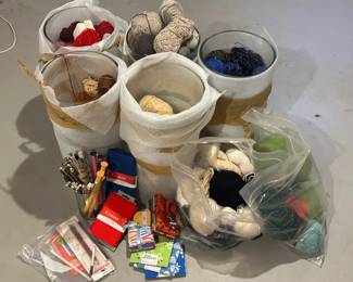 Yarn Lot 3 Yarn Remnants, Knitting Needles, Fabric Swatches